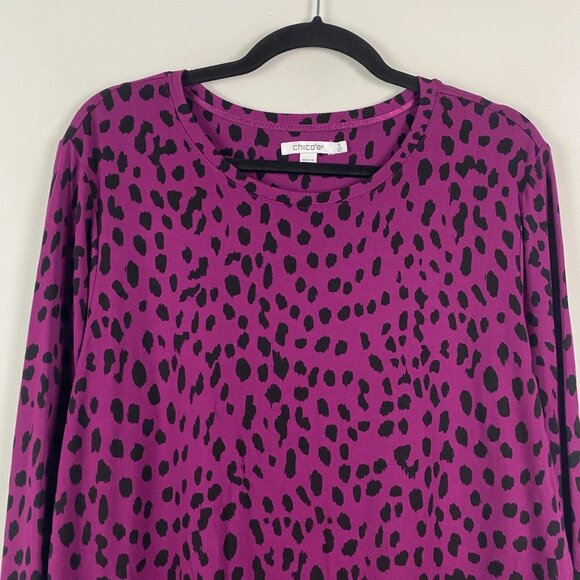 Chicos Touch of Cool Dot Layering Tee T Shirt SIze 3 US XL Purple Black - Picture 3 of 10